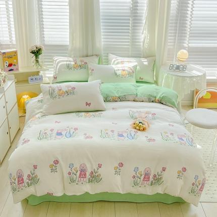 91家纺网 家纺一手货源 找家纺 （总）暖芯优选 2023直播新款法式风双层纱棉麻水洗棉四件套