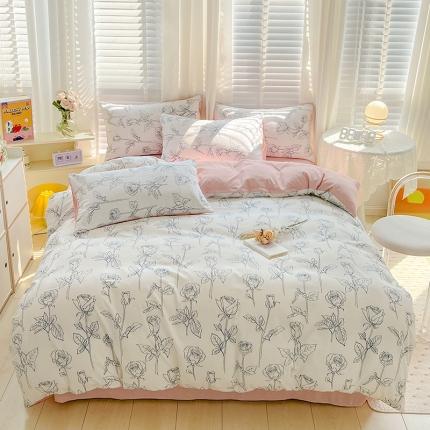 91家纺网 家纺一手货源 找家纺 （总）暖芯优选 2023直播新款法式风双层纱棉麻水洗棉四件套