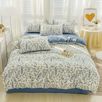 暖芯优选 2023直播新款法式风双层纱棉麻水洗棉四件套 花季