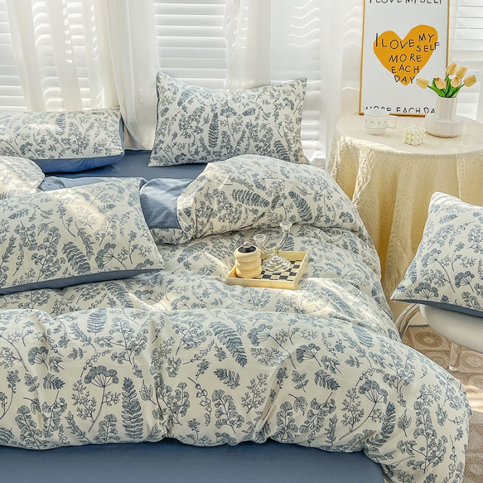 91家纺网 家纺一手货源 找家纺 暖芯优选 2023直播新款法式风双层纱棉麻水洗棉四件套 花季