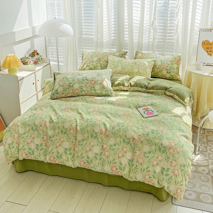 91家纺网 家纺一手货源 找家纺 暖芯优选 2023直播新款法式风双层纱棉麻水洗棉四件套 花开半夏