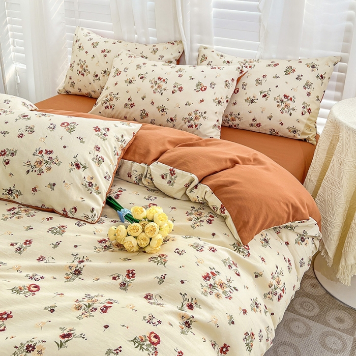 91家纺网 家纺一手货源 找家纺 暖芯优选 2023直播新款法式风双层纱棉麻水洗棉四件套 浪漫比克