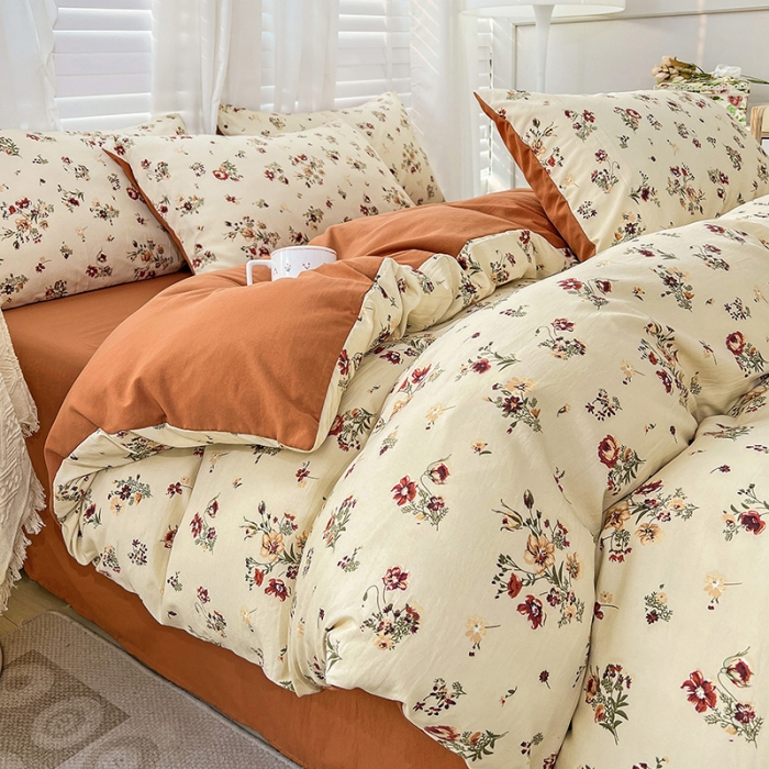 91家纺网 家纺一手货源 找家纺 暖芯优选 2023直播新款法式风双层纱棉麻水洗棉四件套 浪漫比克