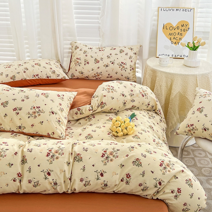 91家纺网 家纺一手货源 找家纺 暖芯优选 2023直播新款法式风双层纱棉麻水洗棉四件套 浪漫比克