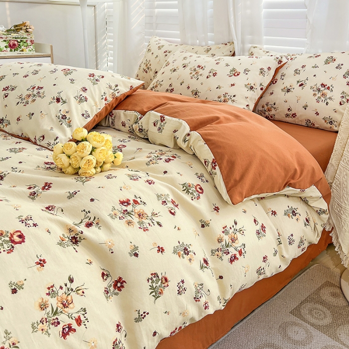 91家纺网 家纺一手货源 找家纺 暖芯优选 2023直播新款法式风双层纱棉麻水洗棉四件套 浪漫比克