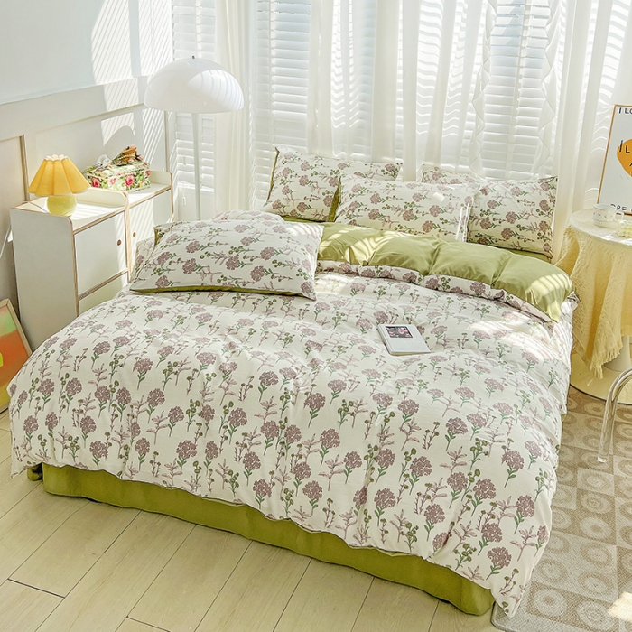 91家纺网 家纺一手货源 找家纺 暖芯优选 2023直播新款法式风双层纱棉麻水洗棉四件套 浪漫梦幻