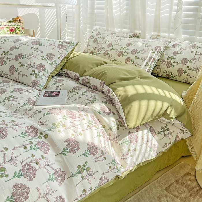 91家纺网 家纺一手货源 找家纺 暖芯优选 2023直播新款法式风双层纱棉麻水洗棉四件套 浪漫梦幻