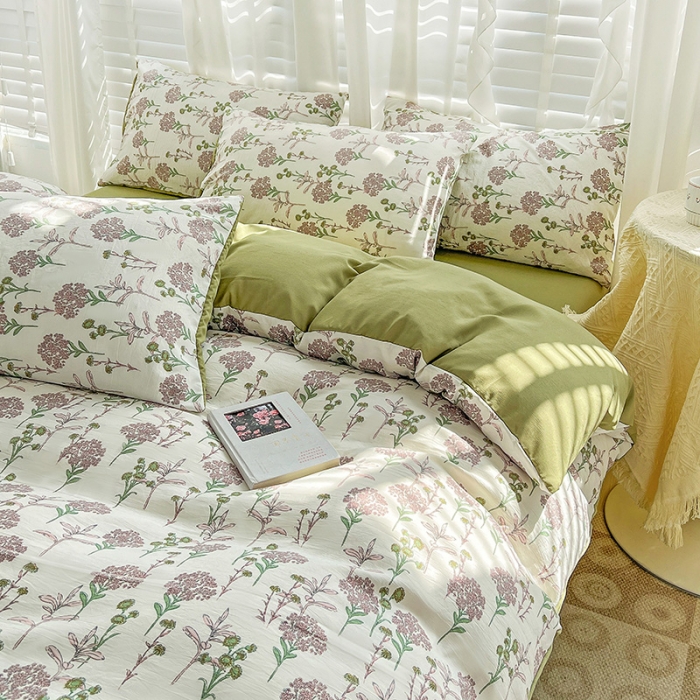 91家纺网 家纺一手货源 找家纺 暖芯优选 2023直播新款法式风双层纱棉麻水洗棉四件套 浪漫梦幻