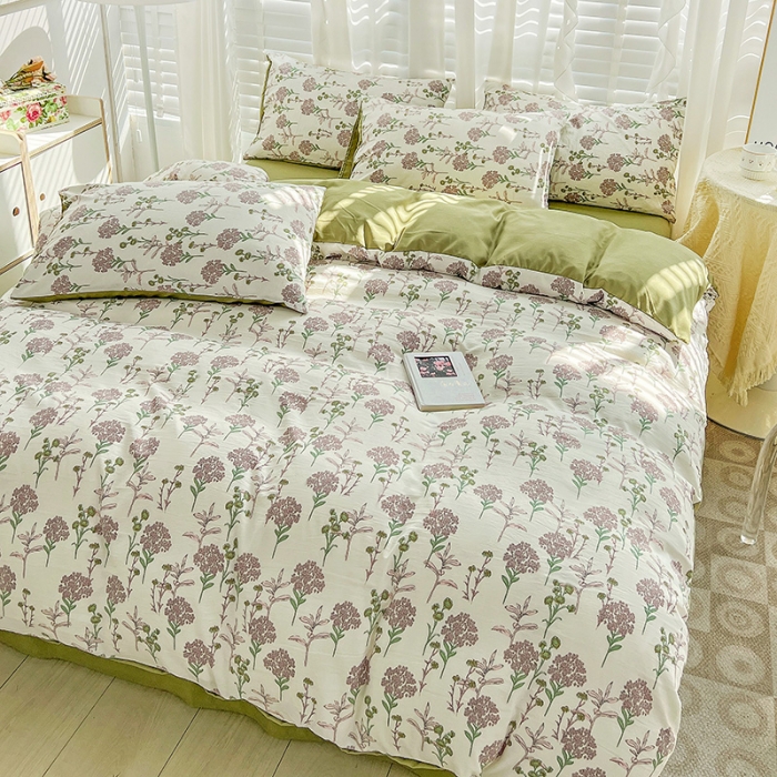 91家纺网 家纺一手货源 找家纺 暖芯优选 2023直播新款法式风双层纱棉麻水洗棉四件套 浪漫梦幻