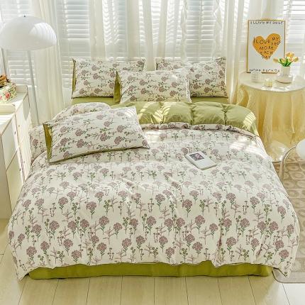 暖芯优选 2023直播新款法式风双层纱棉麻水洗棉四件套 浪漫梦幻