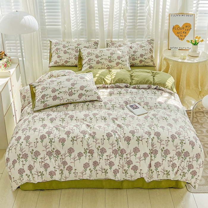 91家纺网 家纺一手货源 找家纺 暖芯优选 2023直播新款法式风双层纱棉麻水洗棉四件套 浪漫梦幻