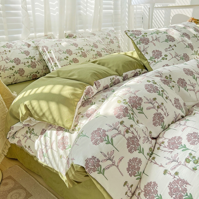 91家纺网 家纺一手货源 找家纺 暖芯优选 2023直播新款法式风双层纱棉麻水洗棉四件套 浪漫梦幻