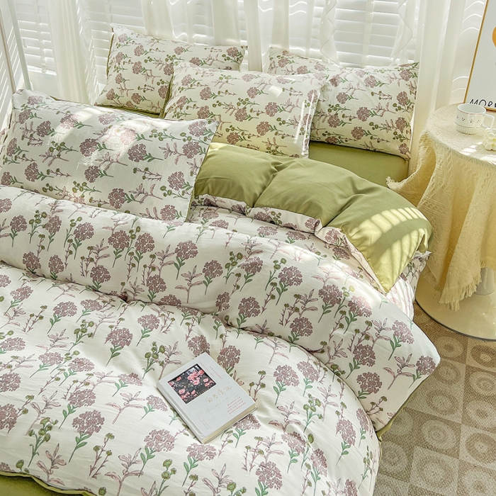 91家纺网 家纺一手货源 找家纺 暖芯优选 2023直播新款法式风双层纱棉麻水洗棉四件套 浪漫梦幻