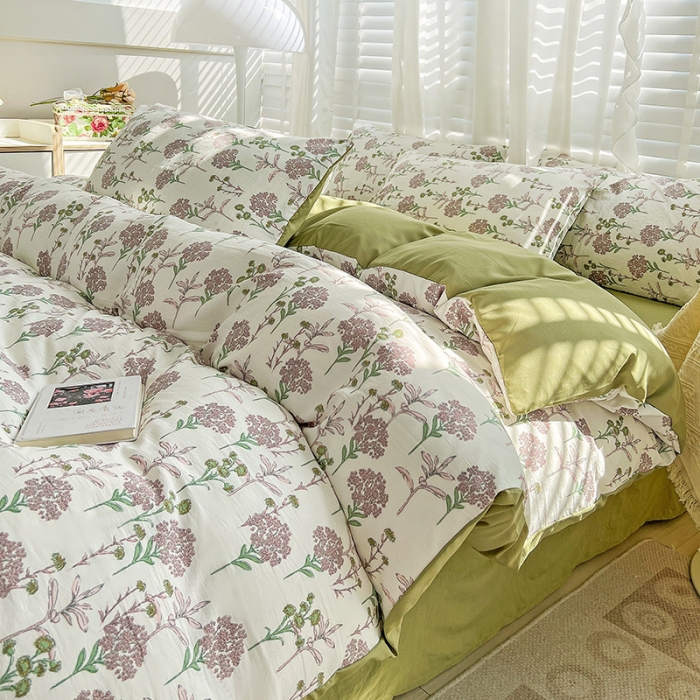 91家纺网 家纺一手货源 找家纺 暖芯优选 2023直播新款法式风双层纱棉麻水洗棉四件套 浪漫梦幻