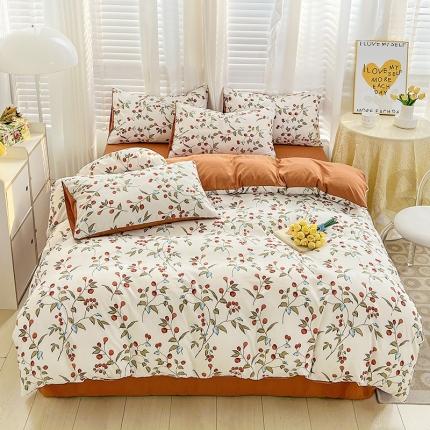 暖芯优选 2023直播新款法式风双层纱棉麻水洗棉四件套 枇杷树