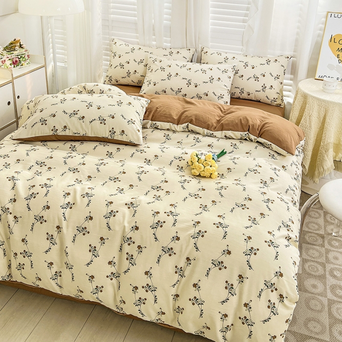 91家纺网 家纺一手货源 找家纺 暖芯优选 2023直播新款法式风双层纱棉麻水洗棉四件套 小米果