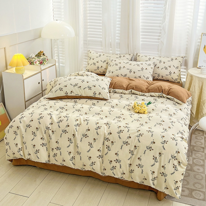 91家纺网 家纺一手货源 找家纺 暖芯优选 2023直播新款法式风双层纱棉麻水洗棉四件套 小米果