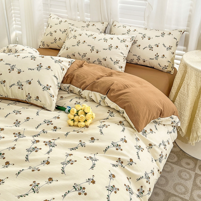 91家纺网 家纺一手货源 找家纺 暖芯优选 2023直播新款法式风双层纱棉麻水洗棉四件套 小米果