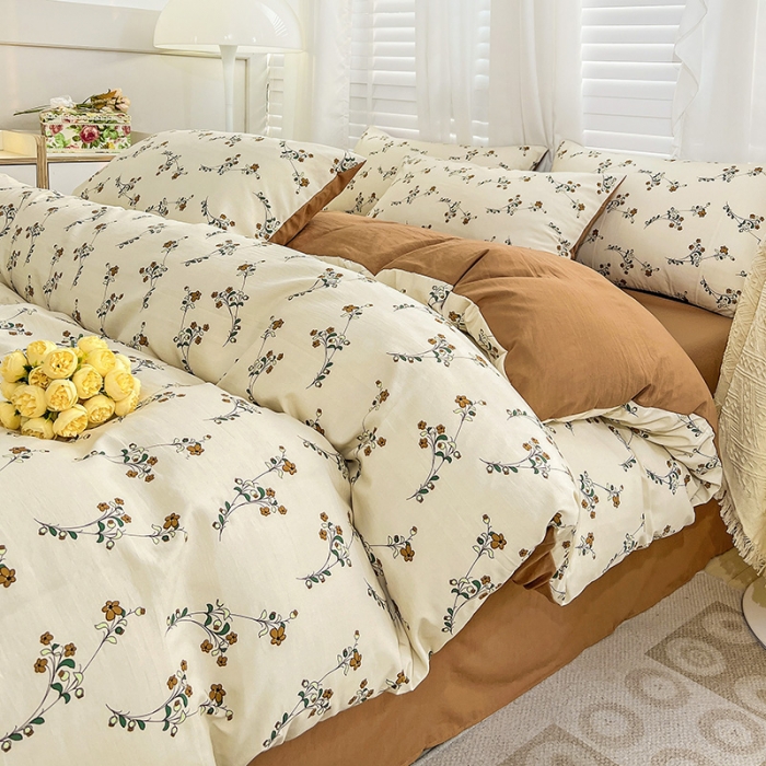 91家纺网 家纺一手货源 找家纺 暖芯优选 2023直播新款法式风双层纱棉麻水洗棉四件套 小米果