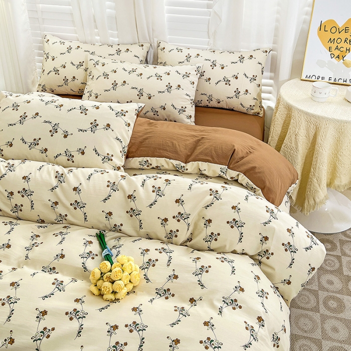 91家纺网 家纺一手货源 找家纺 暖芯优选 2023直播新款法式风双层纱棉麻水洗棉四件套 小米果