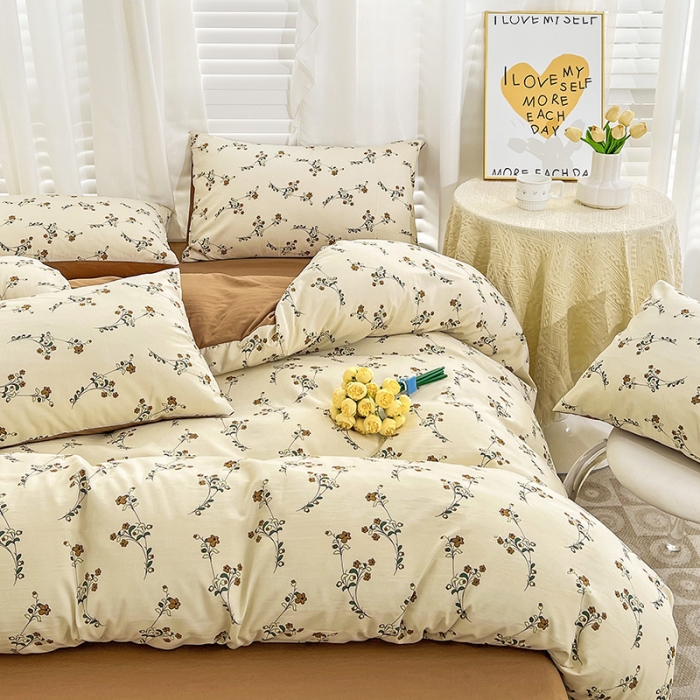 91家纺网 家纺一手货源 找家纺 暖芯优选 2023直播新款法式风双层纱棉麻水洗棉四件套 小米果