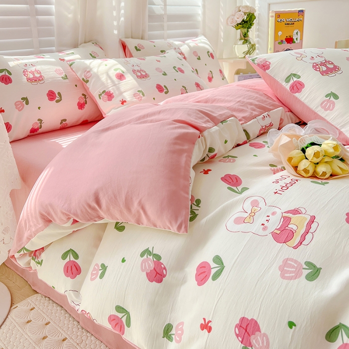 91家纺网 家纺一手货源 找家纺 暖芯优选 2023直播新款法式风双层纱棉麻水洗棉四件套 曼塔玫瑰