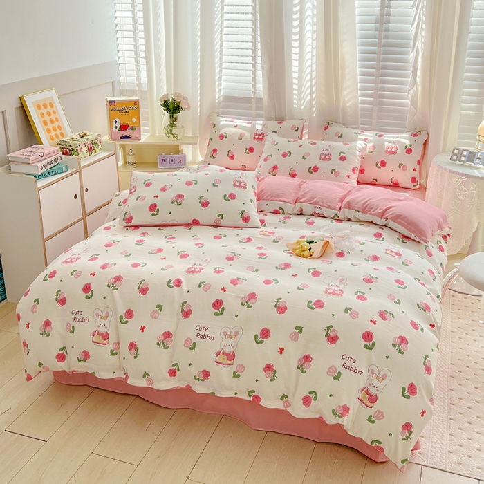 91家纺网 家纺一手货源 找家纺 暖芯优选 2023直播新款法式风双层纱棉麻水洗棉四件套 曼塔玫瑰