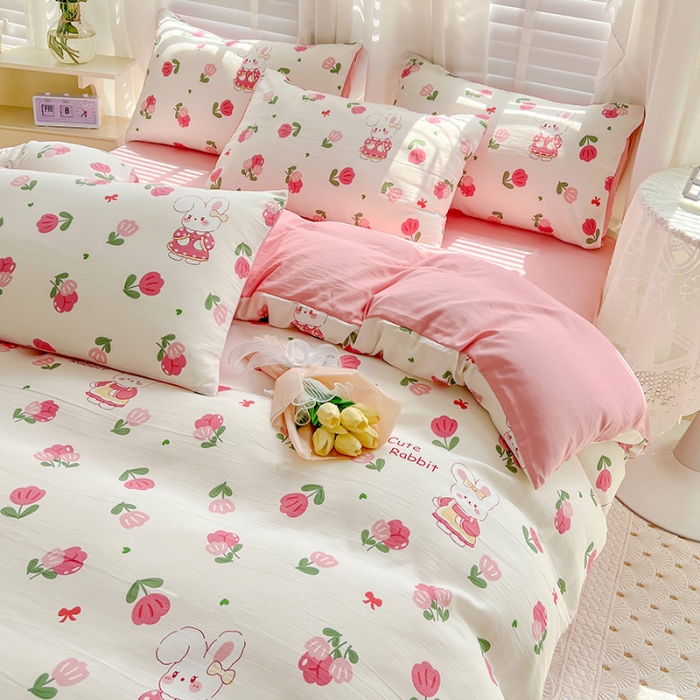 91家纺网 家纺一手货源 找家纺 暖芯优选 2023直播新款法式风双层纱棉麻水洗棉四件套 曼塔玫瑰