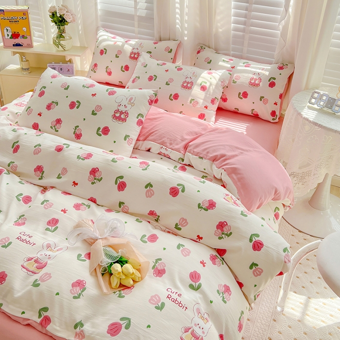 91家纺网 家纺一手货源 找家纺 暖芯优选 2023直播新款法式风双层纱棉麻水洗棉四件套 曼塔玫瑰