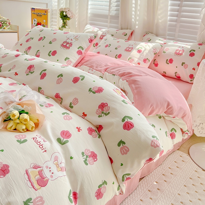 91家纺网 家纺一手货源 找家纺 暖芯优选 2023直播新款法式风双层纱棉麻水洗棉四件套 曼塔玫瑰