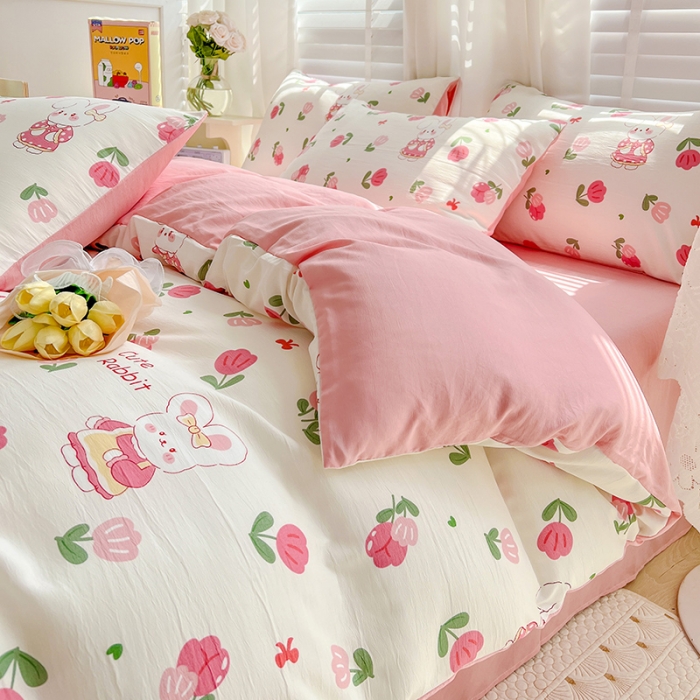 91家纺网 家纺一手货源 找家纺 暖芯优选 2023直播新款法式风双层纱棉麻水洗棉四件套 曼塔玫瑰