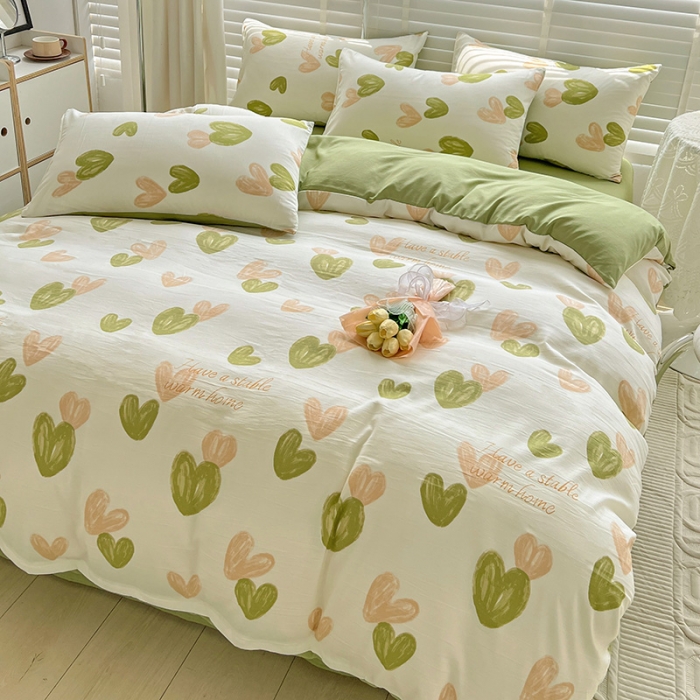 91家纺网 家纺一手货源 找家纺 暖芯优选 2023直播新款法式风双层纱棉麻水洗棉四件套 微微安