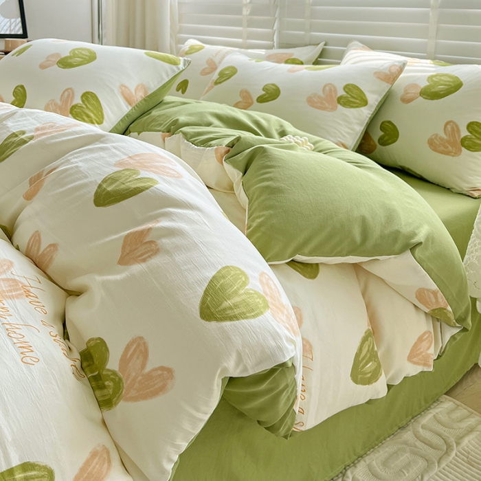 91家纺网 家纺一手货源 找家纺 暖芯优选 2023直播新款法式风双层纱棉麻水洗棉四件套 微微安