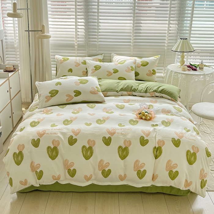 91家纺网 家纺一手货源 找家纺 暖芯优选 2023直播新款法式风双层纱棉麻水洗棉四件套 微微安