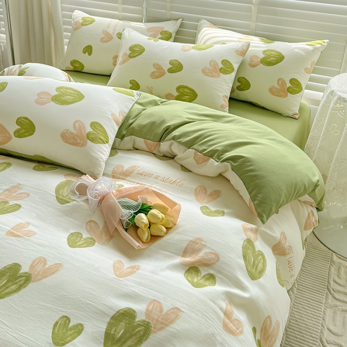 91家纺网 家纺一手货源 找家纺 暖芯优选 2023直播新款法式风双层纱棉麻水洗棉四件套 微微安