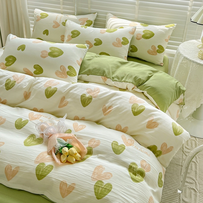 91家纺网 家纺一手货源 找家纺 暖芯优选 2023直播新款法式风双层纱棉麻水洗棉四件套 微微安