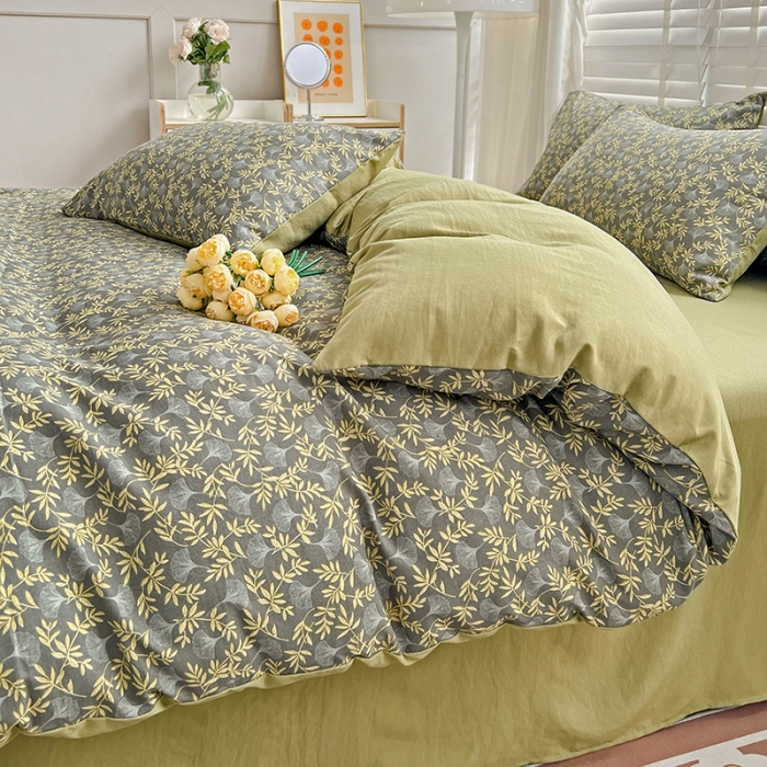 91家纺网 家纺一手货源 找家纺 暖芯优选 2023直播新款法式风双层纱棉麻水洗棉四件套 曲意风华