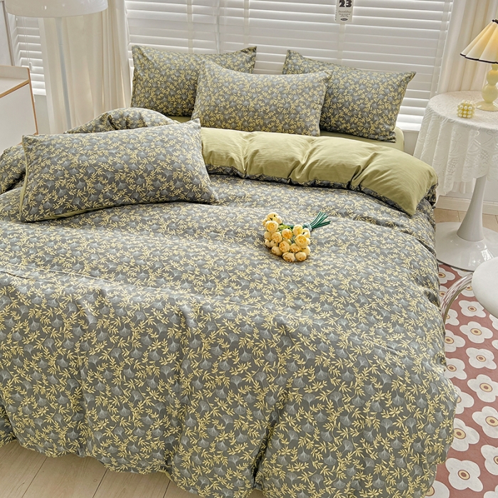 91家纺网 家纺一手货源 找家纺 暖芯优选 2023直播新款法式风双层纱棉麻水洗棉四件套 曲意风华