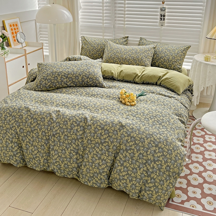 91家纺网 家纺一手货源 找家纺 暖芯优选 2023直播新款法式风双层纱棉麻水洗棉四件套 曲意风华