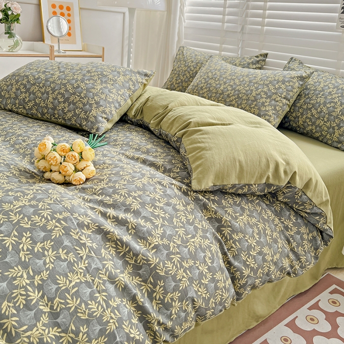 91家纺网 家纺一手货源 找家纺 暖芯优选 2023直播新款法式风双层纱棉麻水洗棉四件套 曲意风华