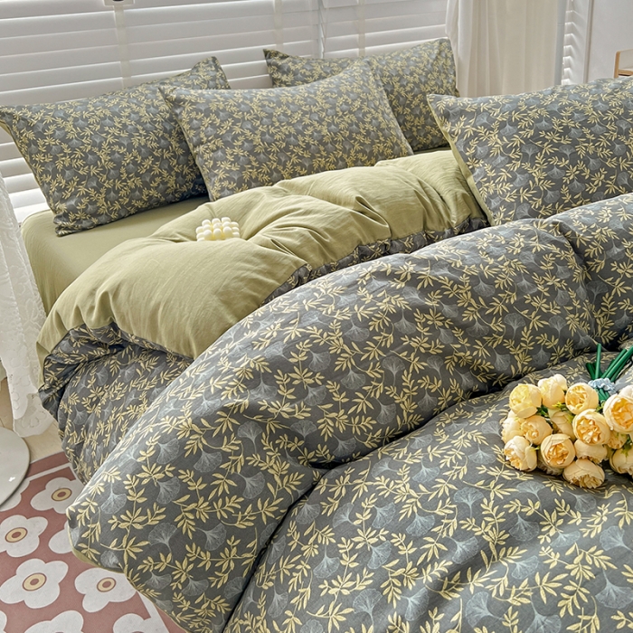 91家纺网 家纺一手货源 找家纺 暖芯优选 2023直播新款法式风双层纱棉麻水洗棉四件套 曲意风华