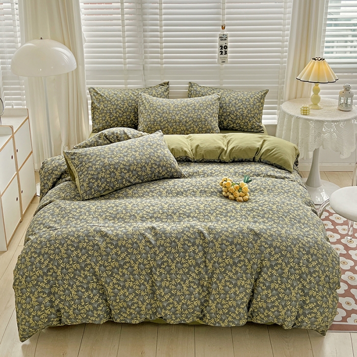 91家纺网 家纺一手货源 找家纺 暖芯优选 2023直播新款法式风双层纱棉麻水洗棉四件套 曲意风华