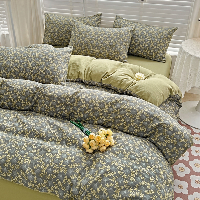 91家纺网 家纺一手货源 找家纺 暖芯优选 2023直播新款法式风双层纱棉麻水洗棉四件套 曲意风华