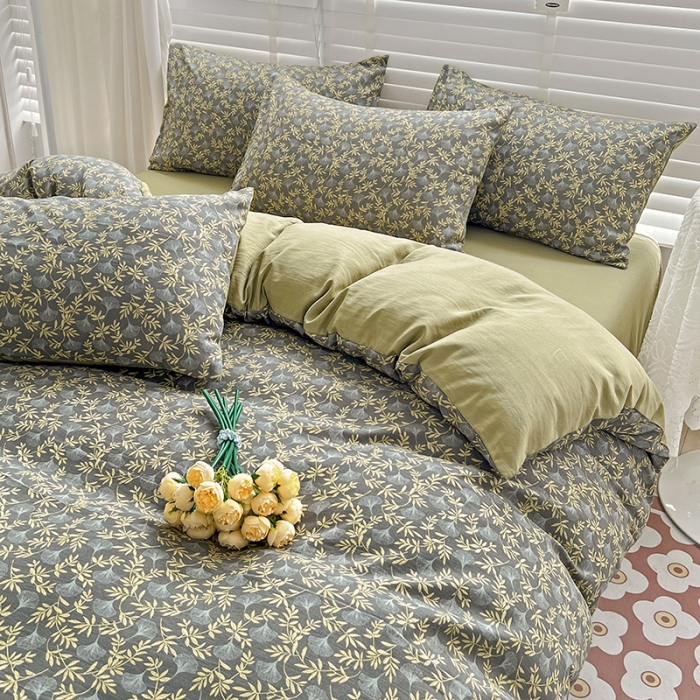 91家纺网 家纺一手货源 找家纺 暖芯优选 2023直播新款法式风双层纱棉麻水洗棉四件套 曲意风华