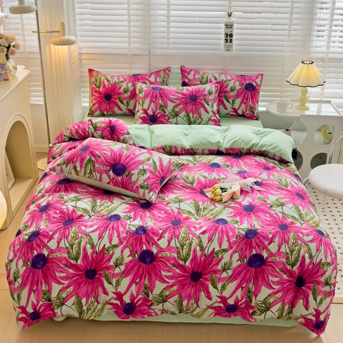 91家纺网 家纺一手货源 找家纺 暖芯优选 2023直播新款法式风双层纱棉麻水洗棉四件套 繁花似锦