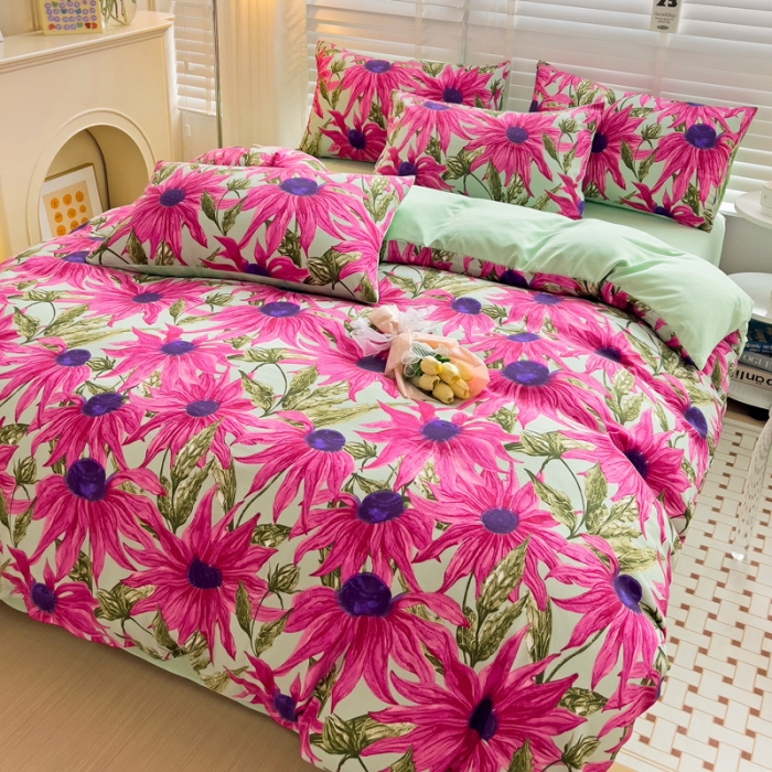 91家纺网 家纺一手货源 找家纺 暖芯优选 2023直播新款法式风双层纱棉麻水洗棉四件套 繁花似锦