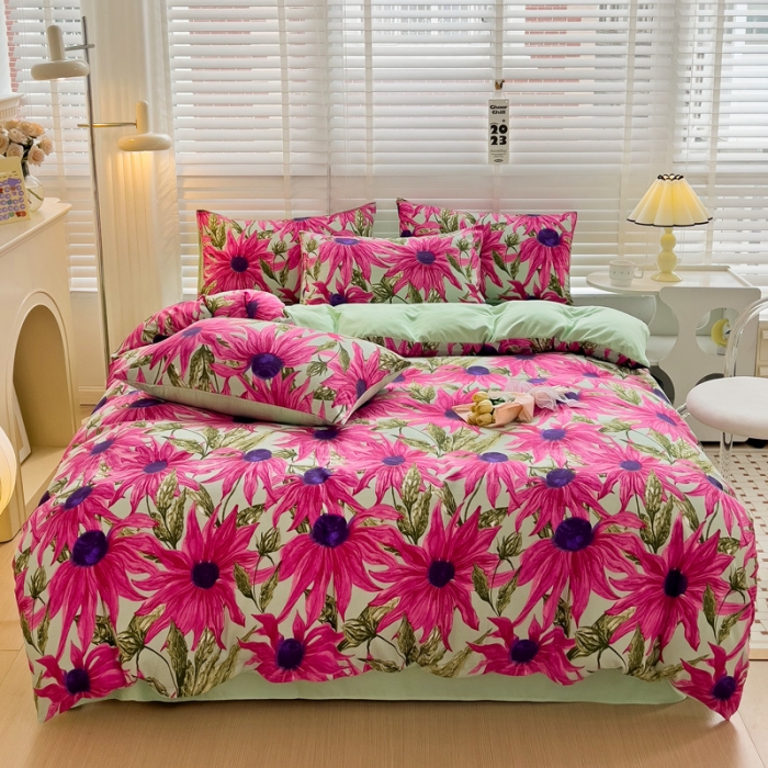 91家纺网 家纺一手货源 找家纺 暖芯优选 2023直播新款法式风双层纱棉麻水洗棉四件套 繁花似锦