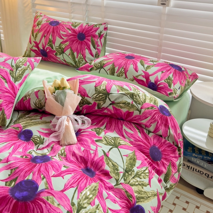 91家纺网 家纺一手货源 找家纺 暖芯优选 2023直播新款法式风双层纱棉麻水洗棉四件套 繁花似锦