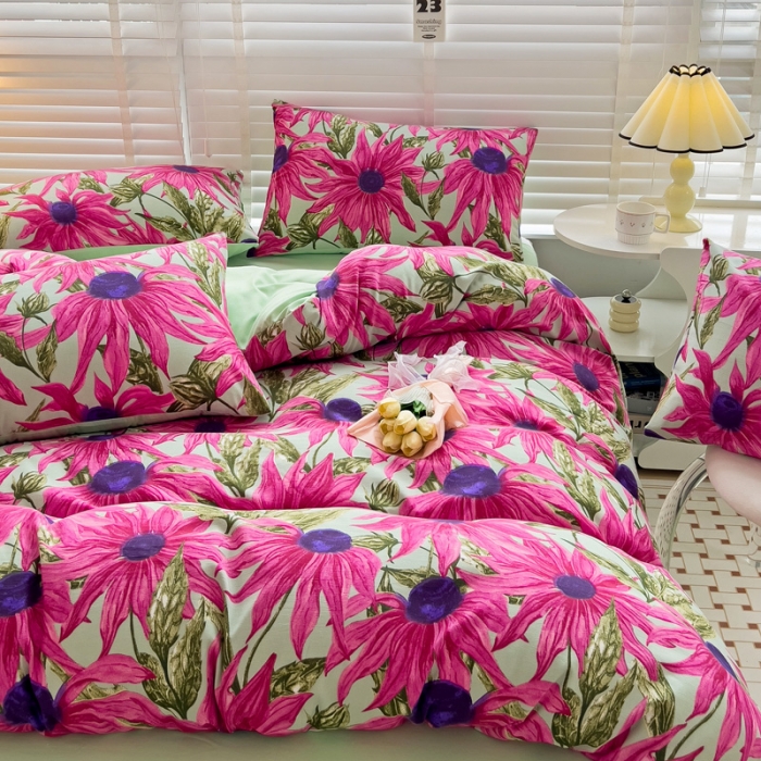 91家纺网 家纺一手货源 找家纺 暖芯优选 2023直播新款法式风双层纱棉麻水洗棉四件套 繁花似锦