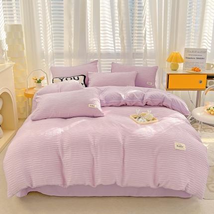 91家纺网 家纺一手货源 找家纺 （总）暖芯优选 2023新款韩版泡泡纱水洗棉拼色床单床笠四件套